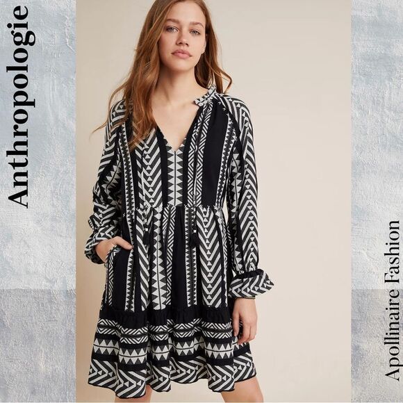 Anthropologie Dominique Tunic Dress in Black White Patterns Medium New - Picture 5 of 8